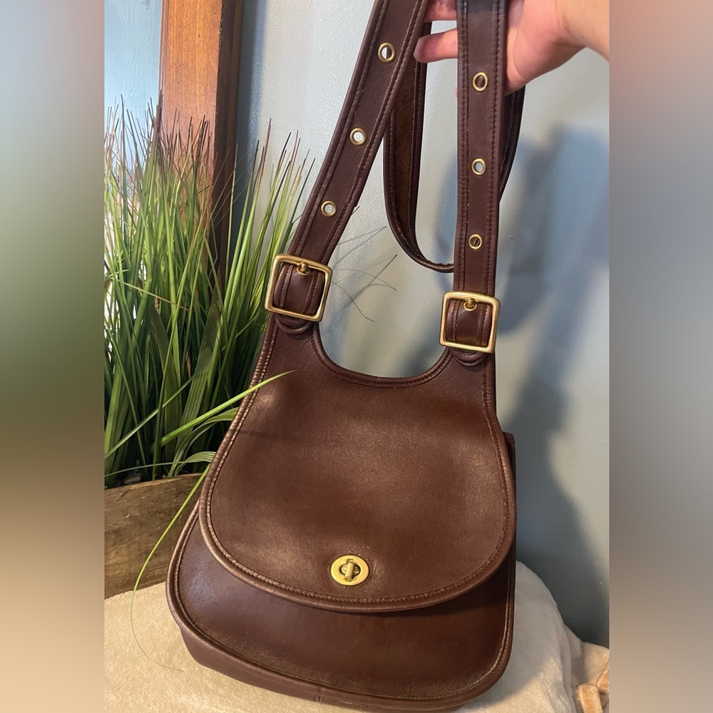 Coach Brown Leather Saddle Shoulder Bag with Gold Hardware